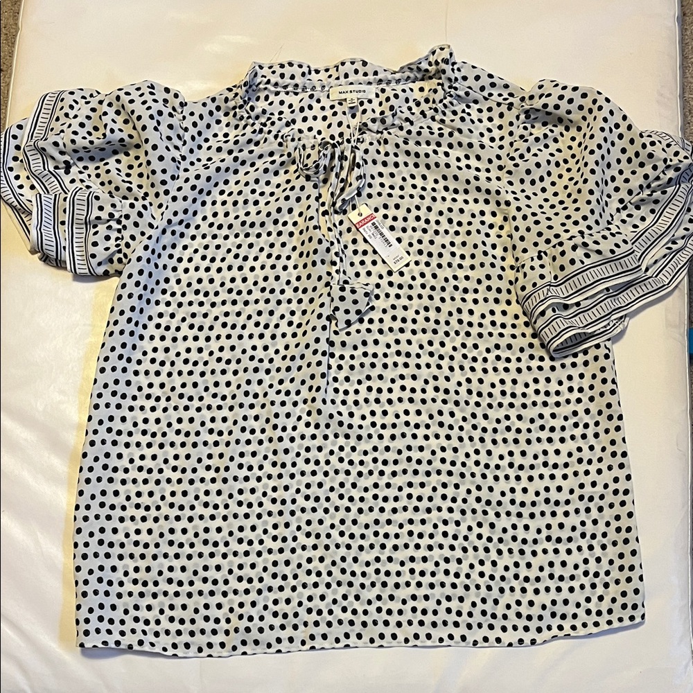 Max Studio Black and White Polka Dot Blouse